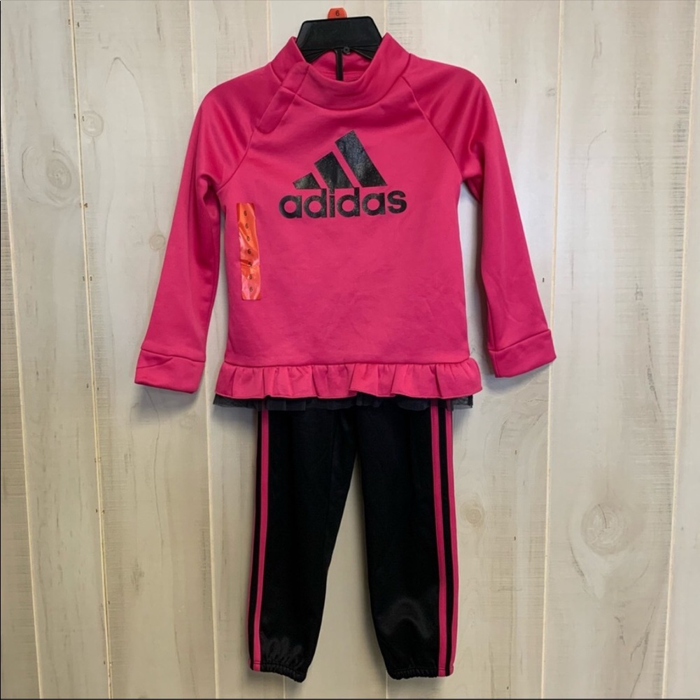 Adidas Size 6 Pink Fleece 2-Piece Running Suit